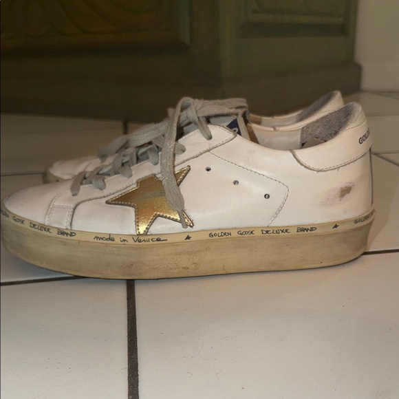  platform White Leather Sneakers with Gold Star main image 4